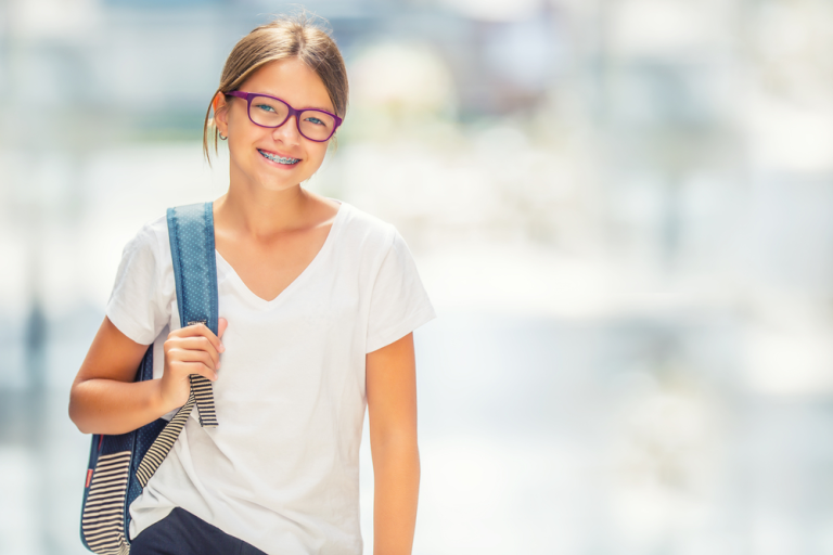 Teen Girl with Braces and Backpack